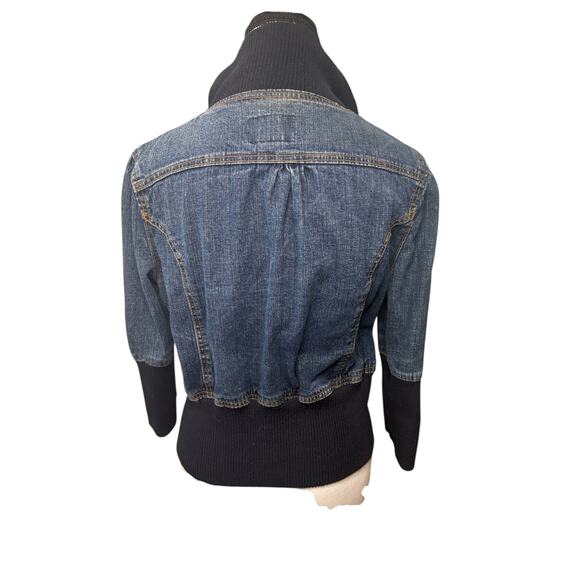 Miss Lili Bomber Jacket Womens Medium Button Denim Ribbed Knit Flap Pockets Y2K - Picture 6 of 8
